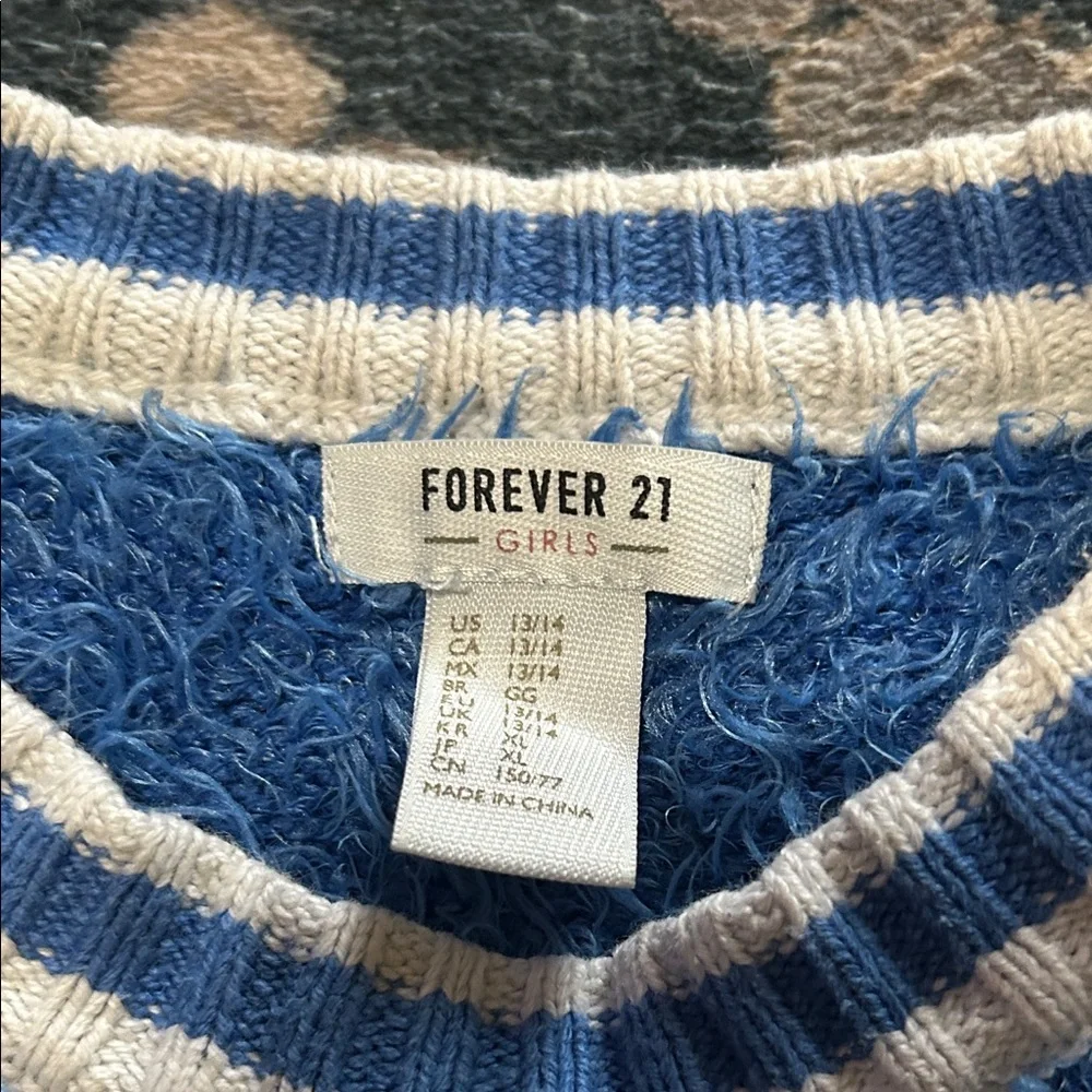 Forever 21‎ Blue Textured Sweater with White Stripes